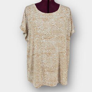 🔵 2/$15 ~ mySTYLE 3X beige white abstract print dolman sleeve tunic top tee